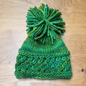 Green Knitted Pom-Pom Beanie